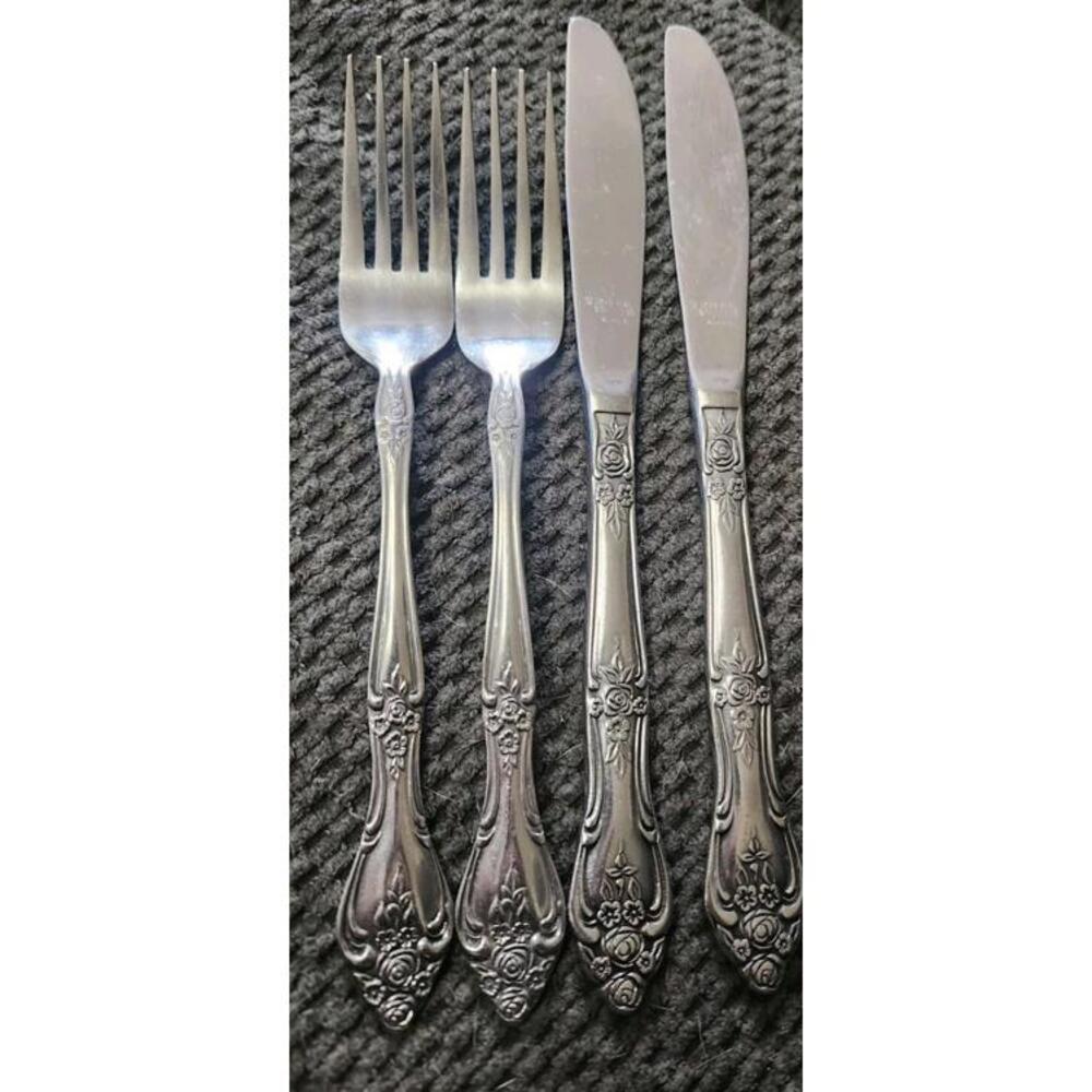 Imperial Stainless Steel Floral Baroque Flatware Korea 4 Pieces Forks Knives